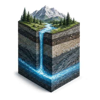 Cross-section of the Adirondack aquifer beneath the mountains